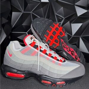 Nike Air Max 95 Men's Sneakers - Gray, Red, and Black